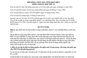 Nghị quyết 385/2015/NQ-HĐND tiêu chí dự án đầu tư công trọng điểm nhóm C Điện Biên