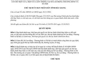 Quyết định 2043/QĐ-UBND thời hạn thủ tục hành chính cơ chế một cửa liên thông sở lao động Bắc Giang 2015