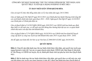 Quyết định 3217/QĐ-UBND thủ tục hành chính tiếp nhận giải quyết trực tuyến mạng Internet mức độ 3 Khánh Hòa 2015