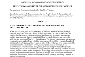 Resolution No. 98/2015/QH13 on the 2016 socio-economic development plan