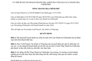 Quyết định 3348/QĐ-TTCP kế hoạch thanh tra kiểm tra 2016