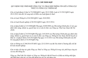 Quy chế 2176A/QCPH-TCT-TCTK phối hợp công tác trao đổi thông tin tổng cục thuế tổng cục thống kê 2015