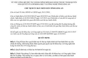 Quyết định 4395/QĐ-UBND thủ tục hành chính mới sở khoa học công nghệ Long An 2015