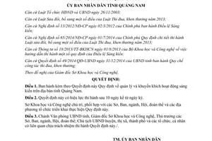 Quyết định 32/2015/QĐ-UBND quy định quản lý khuyến khích hoạt động sáng kiến Quảng Nam 2015