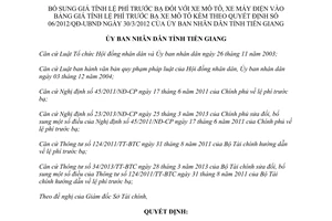 Quyết định 40/2015/QĐ-UBND bổ sung giá tính lệ phí trước bạ xe mô tô xa máy điện vào 06/2012/QĐ-UBND Tiền Giang