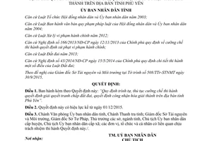 Quyết định 48/2015/QĐ-UBND thủ tục cưỡng chế thi hành quyết định giải quyết tranh chấp đất đai hòa giải thành Phú Yên