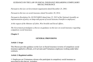 Decree of Government No. 115/2015/ND-CP guidance social insurance regarding compulsory social insurance