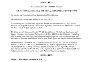 Resolution No. 99/2015/QH13 state budget estimates in 2016