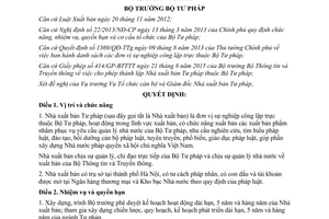 Quyết định 1988/QĐ-BTP chức năng nhiệm vụ quyền hạn cơ cấu tổ chức của nhà xuất bản tư pháp 2015