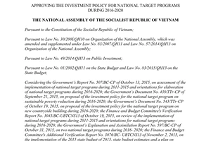 Resolution No. 100/2015/QH13 approving the investment policy for national target programs