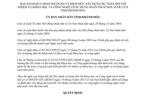 Quyết định 30/2015/QĐ-UBND dự toán nhiệm vụ khoa học công nghệ sử dụng ngân sách Khánh Hòa