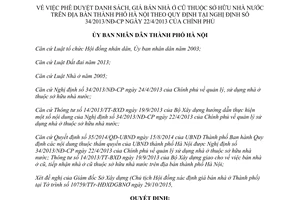 Quyết định 6121/QĐ-UBND phê duyệt giá bán nhà ở cũ sở hữu nhà nước Hà Nội 34/2013/NĐ-CP 2015