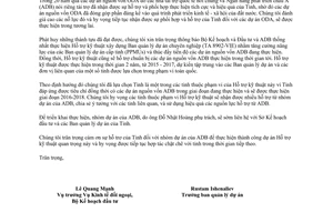 Văn bản thông báo hỗ trợ kỹ thuật xây dựng Ban quản lý dự án tiến độ dự án vốn ADB 2015