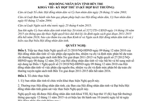 Nghị quyết 11/2015/NQ-HĐND kéo dài thời kỳ ổn định ngân sách 2011 2015 2016 Bến Tre