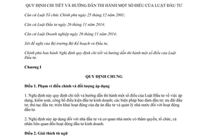 Nghị định 118/2015/NĐ-CP hướng dẫn Luật đầu tư