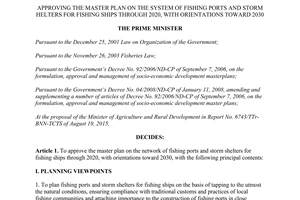 Decision No. 1976/QD-TTg plan on the system of fishing ports and storm helters for fishing ships