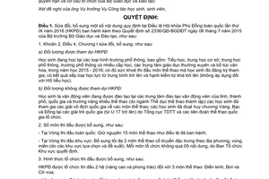 Quyết định 5516/QĐ-BGDĐT sửa đổi Điều lệ Hội khỏe Phù Đổng toàn quốc lần thứ IX 2015