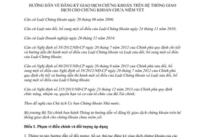 Thông tư 180/2015/TT-BTC hướng dẫn đăng ký giao dịch chứng khoán hệ thống giao dịch chứng khoán chưa niêm yết