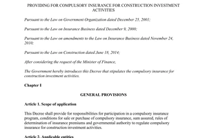 Decree No. 119/2015/ND-CP providing for compulsory insurance for construction investment activities