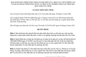 Quyết định 56/2015/QĐ-UBND cơ chế một cửa liên thông tại cơ quan hành chính đơn vị sự nghiệp công lập Tây Ninh