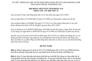 Nghị quyết 176/NQ-HĐND đề nghị công nhận thị xã Long Khánh là đô thị loại III Đồng Nai 2015
