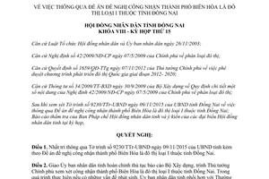 Nghị quyết 175/NQ-HĐND đề nghị công nhận thành phố Biên Hòa là đô thị loại I Đồng Nai 2015