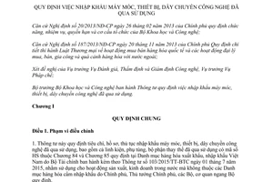Thông tư 23/2015/TT-BKHCN nhập khẩu máy móc thiết bị dây chuyền công nghệ đã qua sử dụng