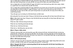 Thông tư 181/2015/TT-BTC Chế độ kế toán áp dụng đối với Quỹ Hoán đổi danh mục