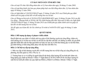 Quyết định 32/2015/QĐ-UBND chính sách trợ giúp xã hội đối tượng bảo trợ xã hội Bến Tre