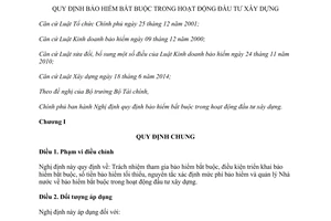 Nghị định 119/2015/NĐ-CP quy định bảo hiểm bắt buộc trong hoạt động đầu tư xây dựng