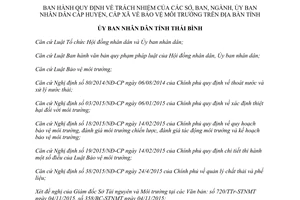 Quyết định 13/2015/QĐ-UBND trách nhiệm sở ban ngành ủy ban huyện cấp xã bảo vệ môi trường Thái Bình