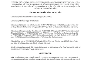 Quyết định 2239/QĐ-UBND điều chỉnh 1355/QĐ-UBND hệ số điều chỉnh giá đất Hưng Yên 2015