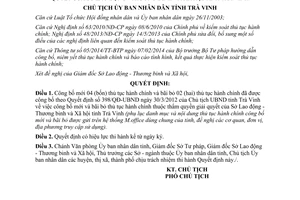 Quyết định 2012/QĐ-UBND thủ tục hành chính của Sở Lao động Thương binh Xã hội Trà Vinh 2015