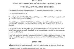 Quyết định 5984/QĐ-UBND phê duyệt Kế hoạch sử dụng đất quận 9 Hồ Chí Minh 2015