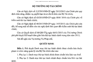 Quyết định 2402/QĐ-BTC danh mục thủ tục hành chính được chuẩn hóa