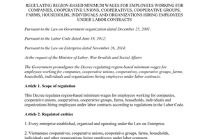 Decree No. 122/2015/NĐ-CP region based minimum wages for employees working contracts
