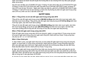 Nghị quyết 101/2015/QH13 phân bổ ngân sách trung ương năm 2016