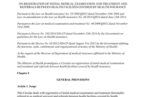 Circular No. 40/2015/TT-BYT registration initial medical examination treatment referrals health insurance