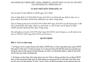 Quyết định 51/2015/QĐ-UBND cơ cấu tổ chức của Sở Ngoại vụ tỉnh Long An