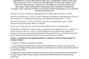 Circular No. 41/2015/TT-BYT amendments Circular grant of practicing certificate to medical examination