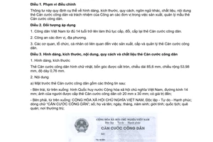 Thông tư 61/2015/TT-BCA mẫu thẻ căn cước công dân