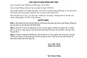 Quyết định 4110/QĐ-UBND kế hoạch triển khai thực hiện Luật Phòng chống tác hại thuốc lá Bình Định 2015