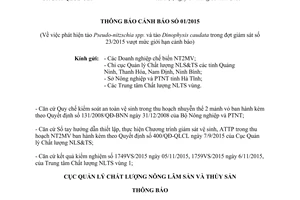 Thông báo 2861/QLCL-CL1 phát hiện tảo trong đợt giám sát số 23/2015 vượt mức giới hạn cảnh báo 2015