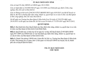 Quyết định 4115/QĐ-UBND chức năng nhiệm vụ quyền hạn cơ cấu tổ chức ban quản lý khu kinh tế Bình Định 2015