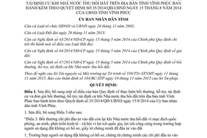 Quyết định 32/2015/QĐ-UBND sửa đổi bồi thường hỗ trợ tái định cư đơn giá thu hồi đất Vĩnh Phúc 35/2014/QĐ-UBND