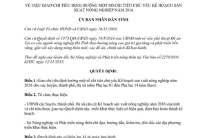 Quyết định 4483/QĐ-UBND giao chỉ tiêu định hướng kế hoạch sản xuất nông nghiệp Hà Tĩnh 2016 2015