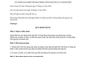 Quyết định 57/2015/QĐ-TTg chính sách hoạt động tình nguyện thanh niên