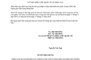 Thông báo hiệu lực 09/2016/TB-LPQT tuyên bố chung quan hệ đối tác chiến lược Việt Nam Phi líp pin 2016