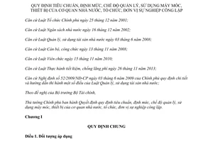 Quyết định 58/2015/QĐ-TTg tiêu chuẩn định mức chế độ máy móc thiết bị cơ quan tổ chức đơn vị sự nghiệp công lập