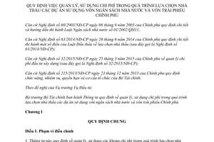 Thông tư 190/2015/TT-BTC quy định quản lý sử dụng chi phí trong quá trình lựa chọn nhà thầu các dự án sử dụng vốn ngân sách nhà nước